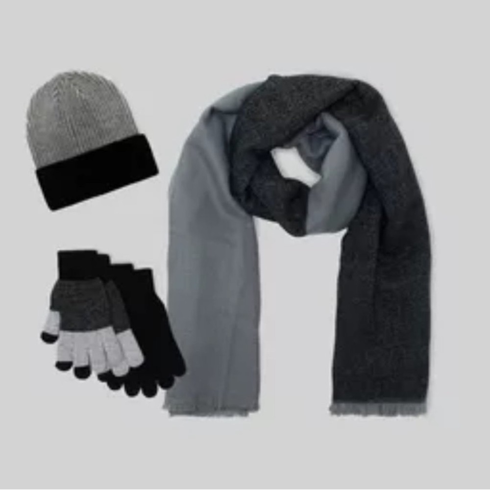 4 Piece Winter Wearables Bundle Set, Black - Scarf, Hat, 2 Gloves